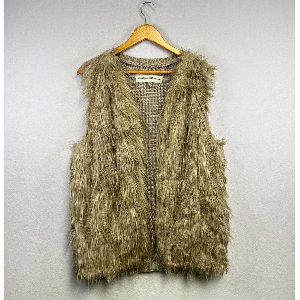 Sebby Collection Women's Faux Fur Knit Vest Tan XL